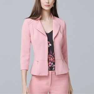 white house black market duster pink zip up peplum blazer office professional